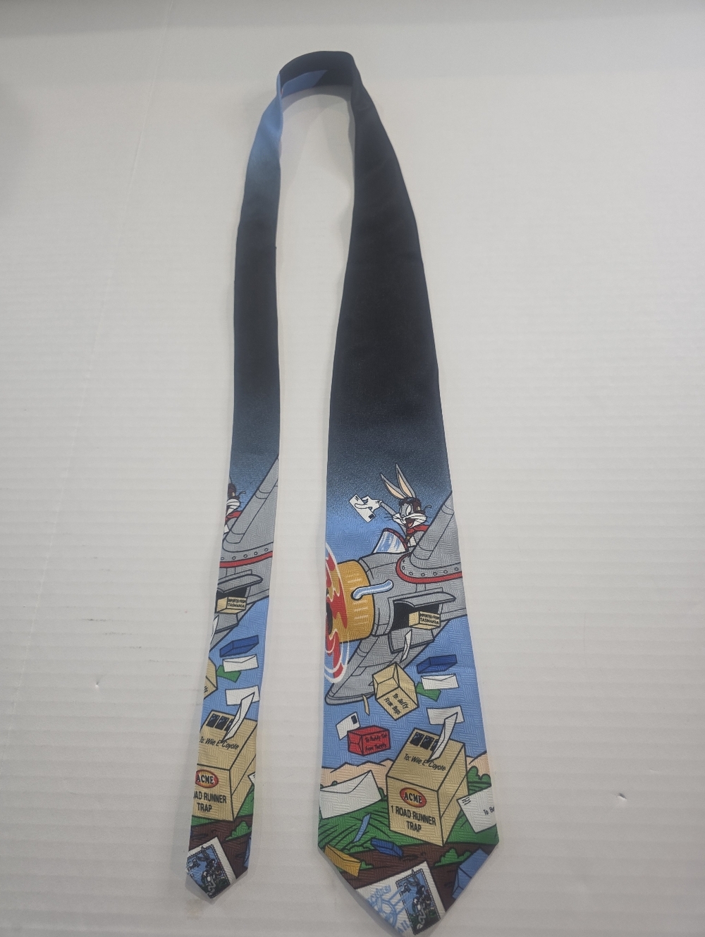 Looney Tunes Bugs Bunny Neck Tie Airplane Mail USPS Stamp Collection VTG 1997